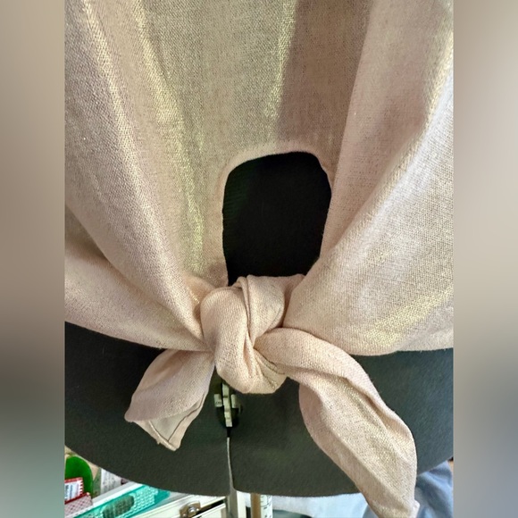 NWT ANNE KLEIN Pink & Gold Linen Blend Pearlescent Sz M Bowed Front Hem Luxury - Picture 3 of 10